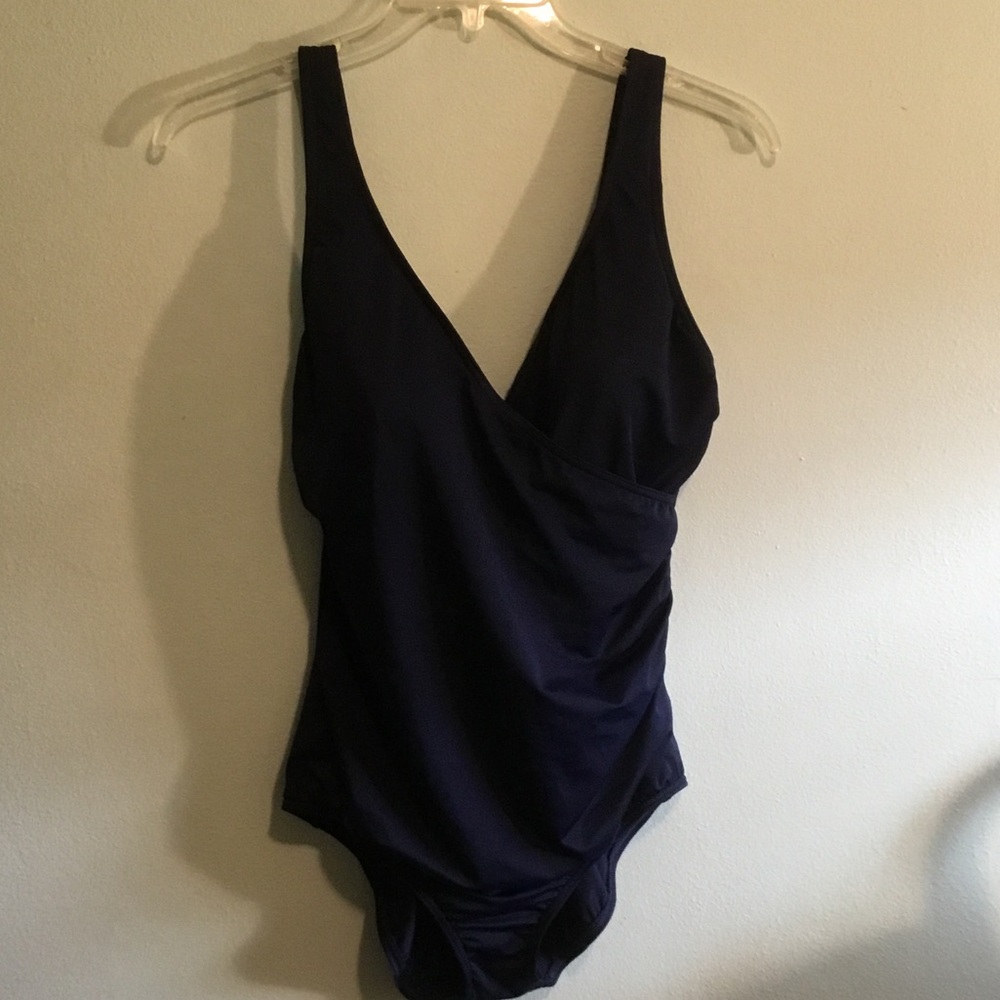 Lands' End Deep Navy Surplice One-Piece Swimsuit